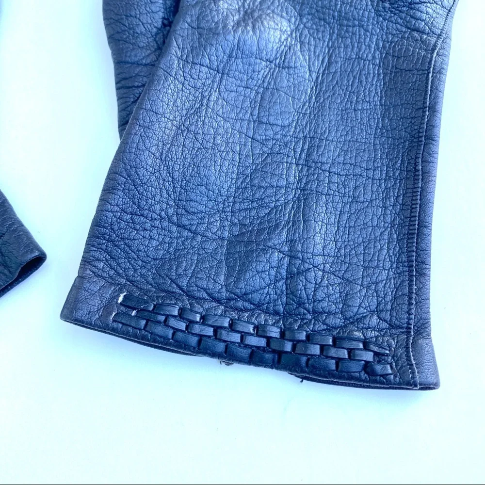 Vintage driving gloves black pebbled leather 60s braided hand ladies Women’s 7